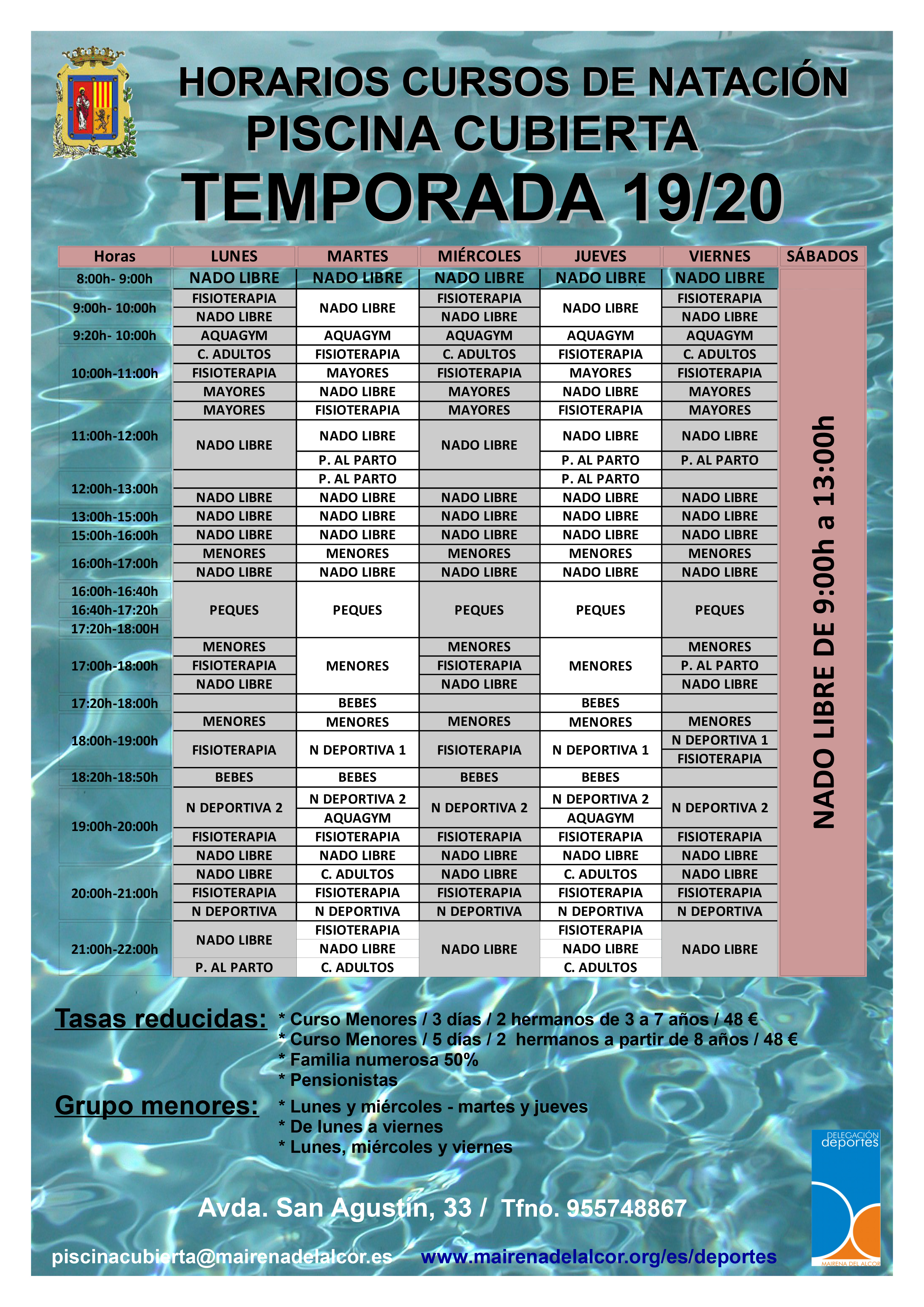 Horarios cursos de natación 2019-2020